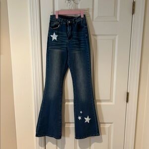 Women's Blue Star-Embellished Jeans, flare, star, teen